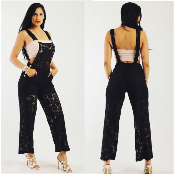 MODA ME COUTURE Pants - BLACK LACE OVERALLS / JUMPSUIT MODA ME COUTURE Pants - BLACK LACE OVERALLS / JUMPSUIT